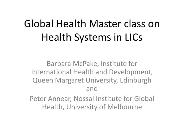 global health master class on health systems in lics