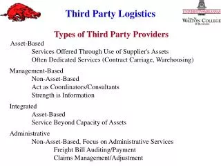 Types of Third Party Providers Asset?Based 	Services Offered Through Use of Supplier's Assets 	Often Dedicated Services