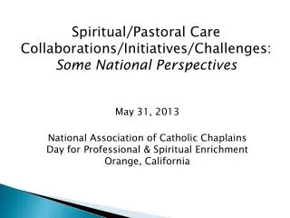 Spiritual/Pastoral Care Collaborations/Initiatives/Challenges: Some National Perspectives