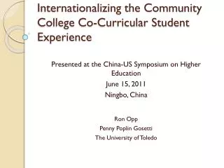 Internationalizing the Community College Co-Curricular Student Experience
