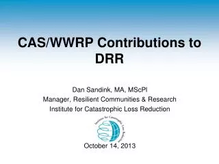 CAS/WWRP Contributions to DRR