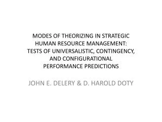 JOHN E. DELERY &amp; D. HAROLD DOTY