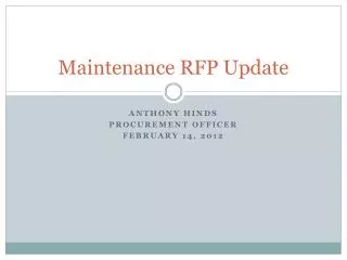 Maintenance RFP Update