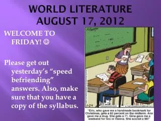 WORLD LITERATURE AUGUST 17, 2012