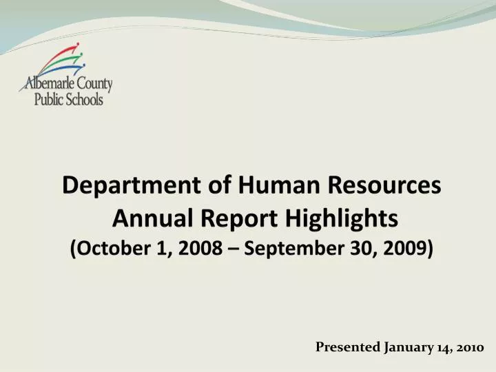 department of human resources annual report highlights october 1 2008 september 30 2009