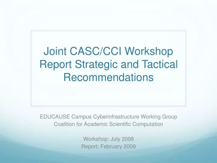 joint casc cci workshop report strategic and tactical recommendations