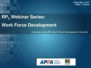 RP 3 Webinar Series: Work Force Development