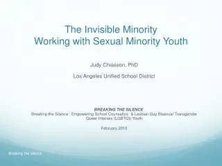 The Invisible Minority Working with Sexual Minority Youth