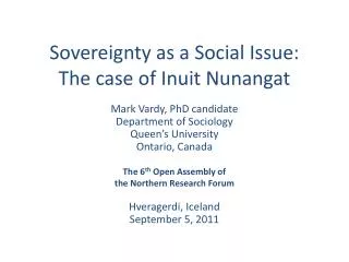 Sovereignty as a Social Issue: The case of Inuit Nunangat