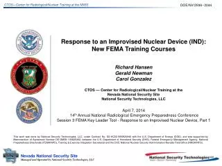 Response to an Improvised Nuclear Device (IND): New FEMA Training Courses