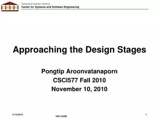 Approaching the Design Stages