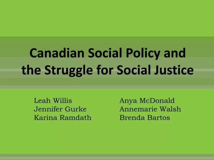 canadian social policy and the struggle for social justice