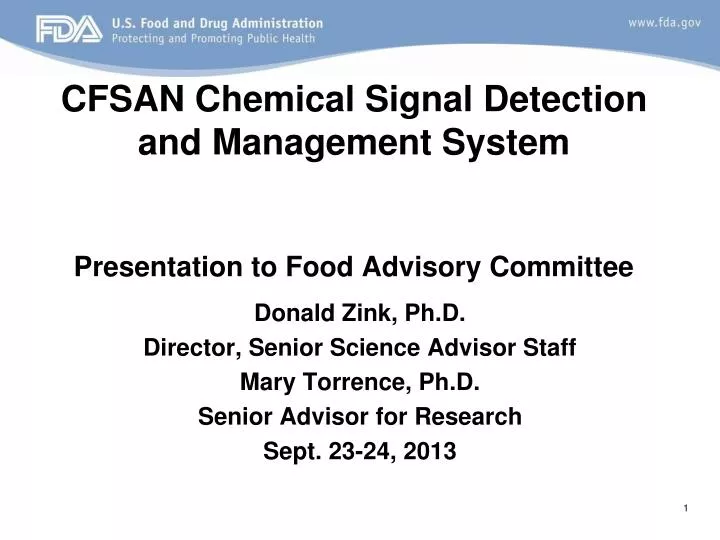 cfsan chemical signal detection and management system presentation to food advisory committee