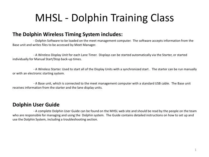 mhsl dolphin training class
