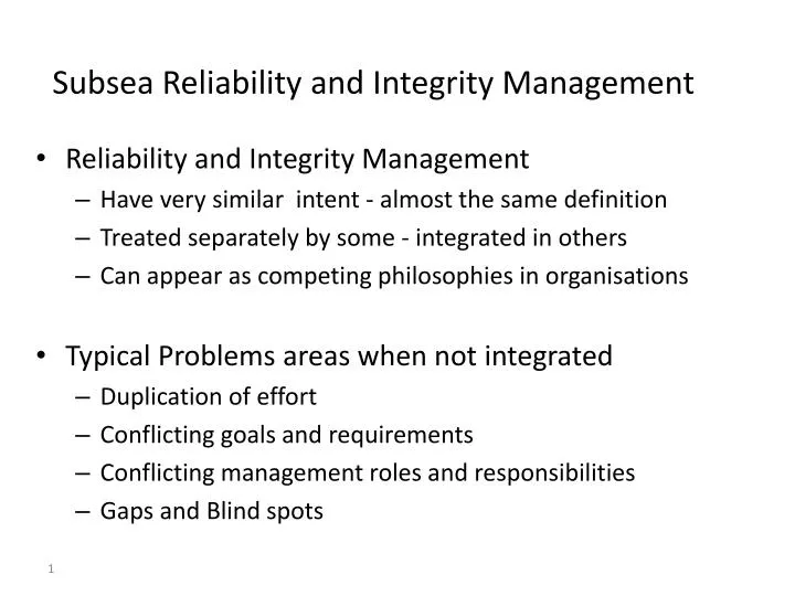 subsea reliability and integrity management