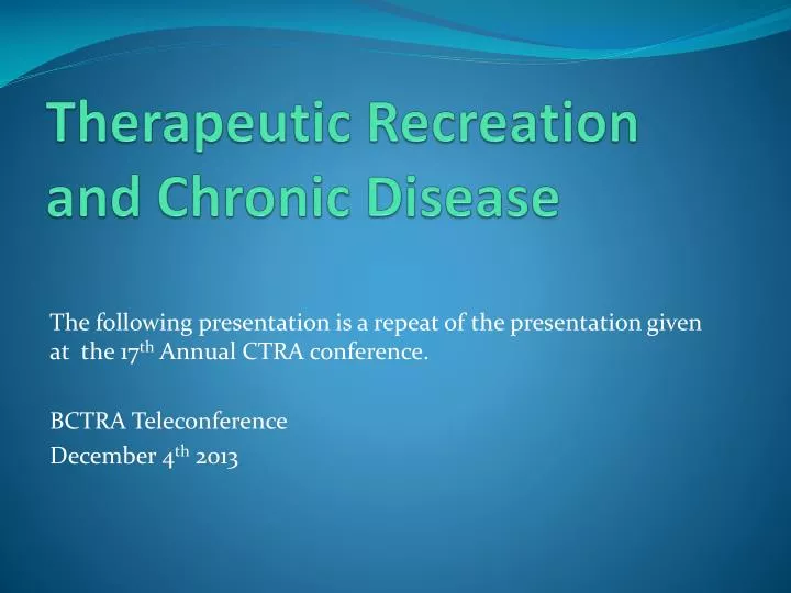 therapeutic recreation and chronic disease