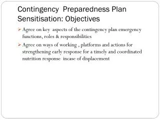 C ontingency Preparedness P lan S ensitisation: O bjectives