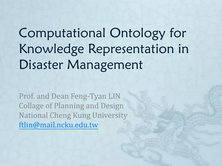 computational ontology for knowledge representation in disaster management