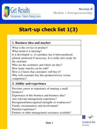 Start-up check list 1(3)