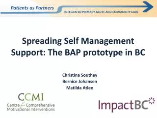 Spreading Self Management Support: The BAP prototype in BC