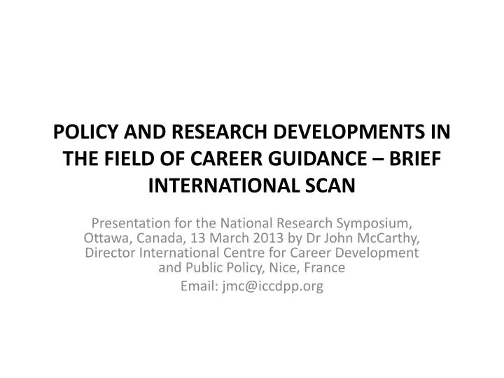 policy and research developments in the field of career guidance brief international scan