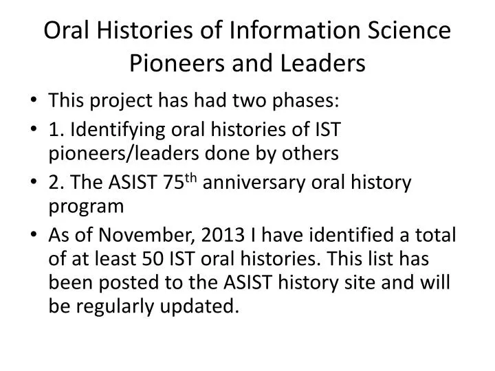 oral histories of information science pioneers and leaders