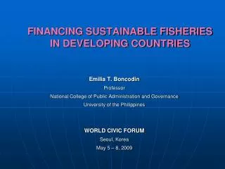 FINANCING SUSTAINABLE FISHERIES IN DEVELOPING COUNTRIES
