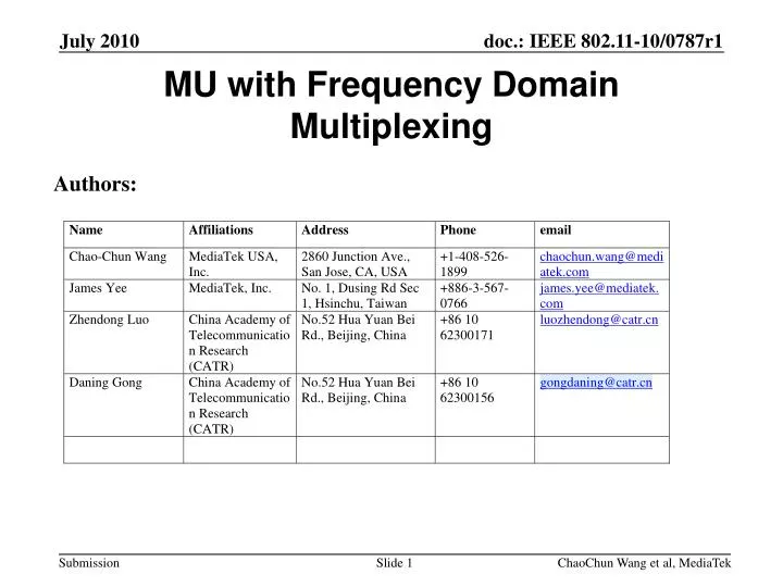 mu with frequency domain multiplexing
