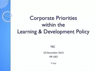 Corporate Priorities within the Learning &amp; Development Policy