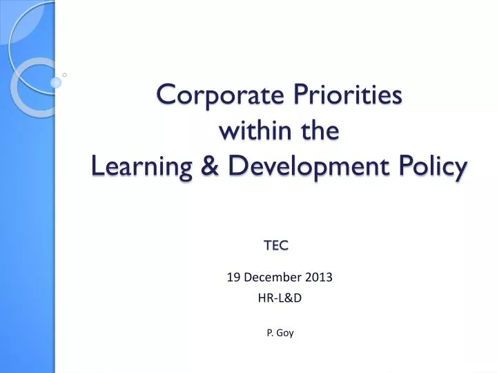 corporate priorities within the learning development policy