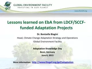 Lessons learned on EbA from LDCF/SCCF-funded Adaptation Projects