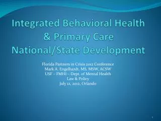 Integrated Behavioral Health &amp; Primary Care National/State Development