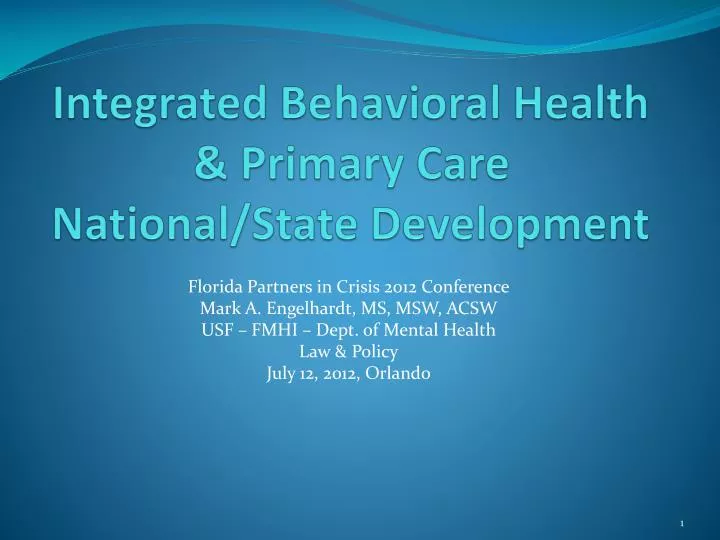 integrated behavioral health primary care national state development