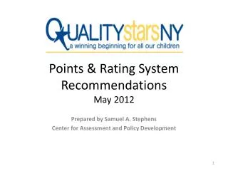 Points &amp; Rating System Recommendations May 2012
