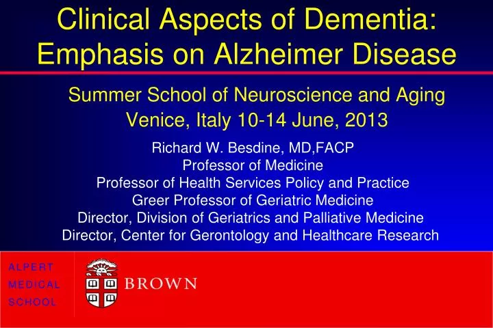 clinical aspects of dementia emphasis on alzheimer disease