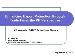 Enhancing Export Promotion through Trade Fairs: the PR Perspective