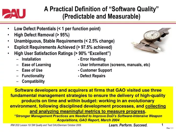 a practical definition of software quality predictable and measurable