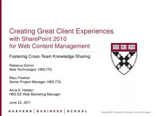 Creating Great Client Experiences with SharePoint 2010 for Web Content Management