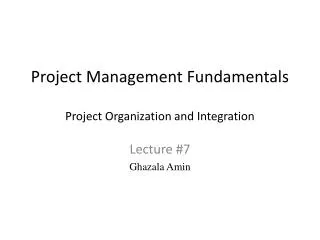 Project Management Fundamentals Project Organization and Integration