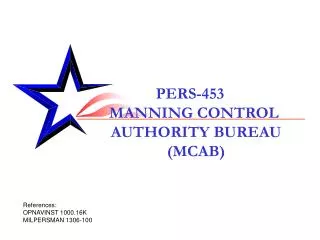 PERS-453 MANNING CONTROL AUTHORITY BUREAU (MCAB)