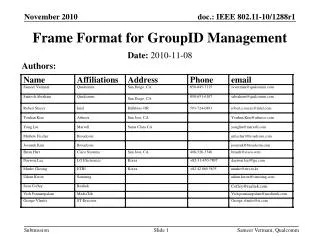 Frame Format for GroupID Management