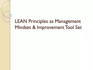 LEAN Principles as Management Mindset &amp; Improvement Tool Set
