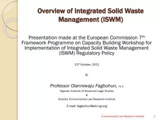 overview of integrated solid waste management iswm