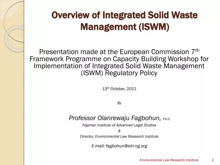 overview of integrated solid waste management iswm