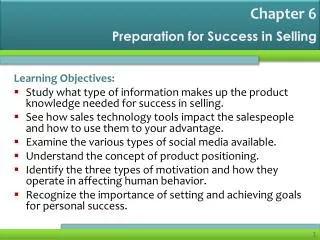 Preparation for Success in Selling