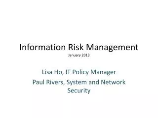 Information Risk Management January 2013