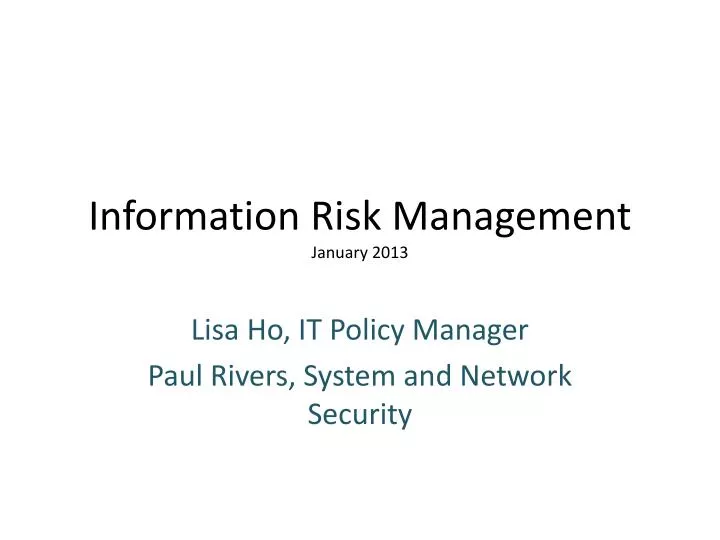 information risk management january 2013