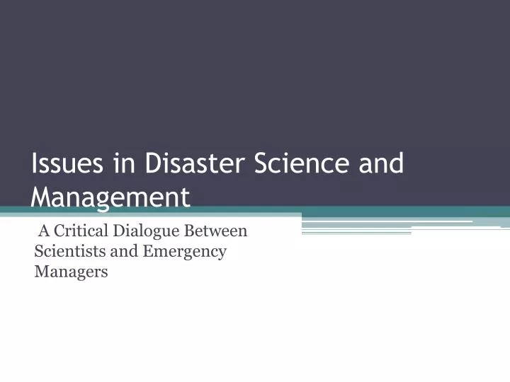 issues in disaster science and management