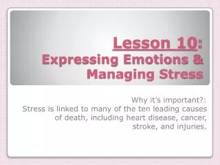 Lesson 10 : Expressing Emotions &amp; Managing Stress