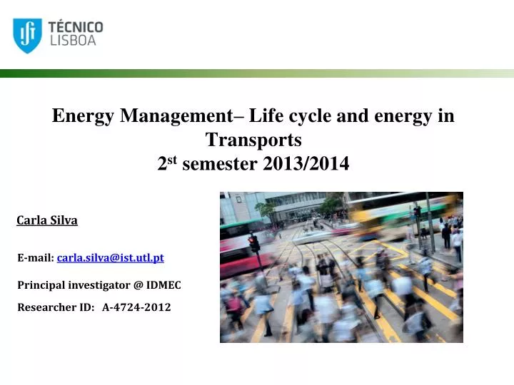 energy management life cycle and energy in transports 2 st semester 2013 2014